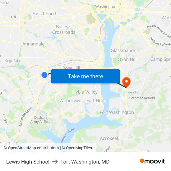 Lewis High School to Fort Washington, MD map