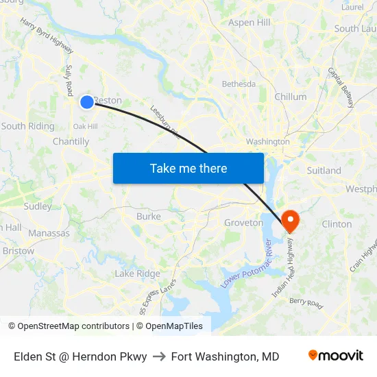 Elden St @ Herndon Pkwy to Fort Washington, MD map