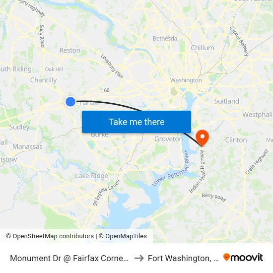 Monument Dr @ Fairfax Corner Ave to Fort Washington, MD map
