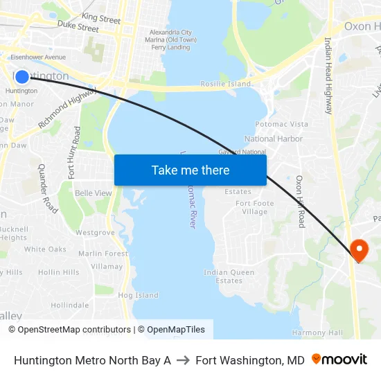Huntington Metro North Bay A to Fort Washington, MD map