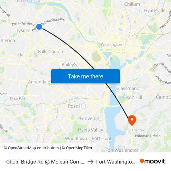 Chain Bridge Rd @ Mclean Commons Ct to Fort Washington, MD map