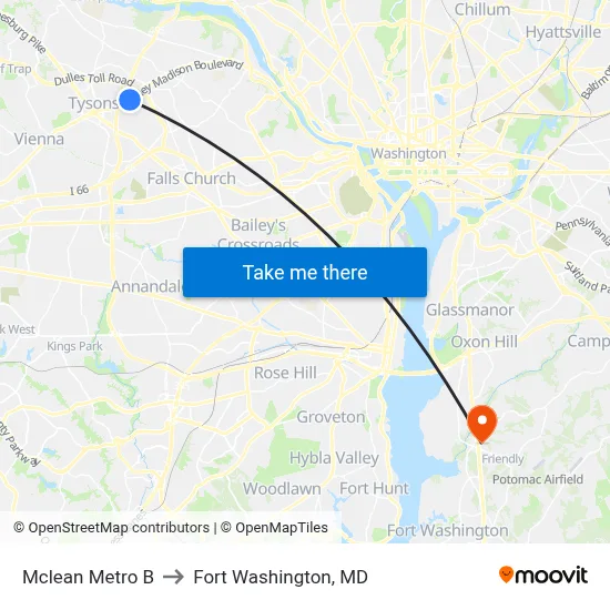 Mclean Metro B to Fort Washington, MD map