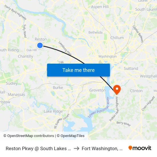 Reston Pkwy @ South Lakes Dr to Fort Washington, MD map