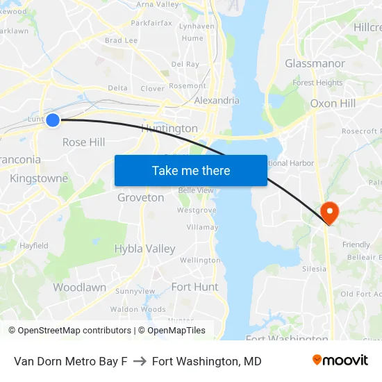 Van Dorn Metro Bay F to Fort Washington, MD map
