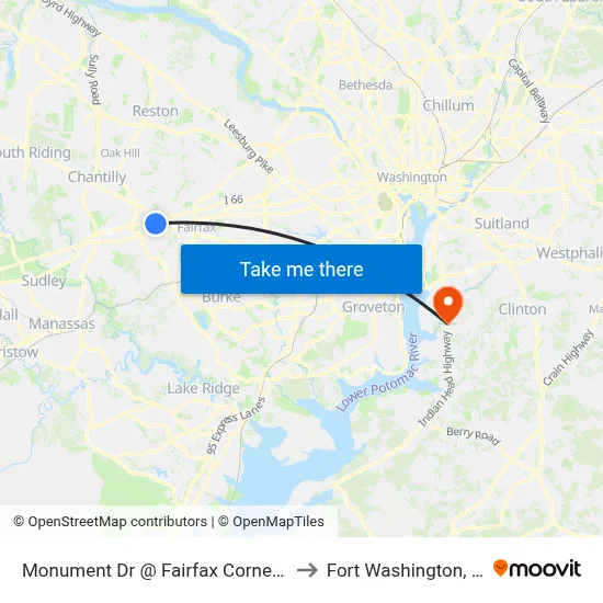 Monument Dr @ Fairfax Corner Ave to Fort Washington, MD map