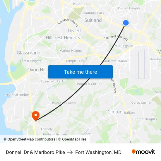 Donnell Dr & Marlboro Pike to Fort Washington, MD map