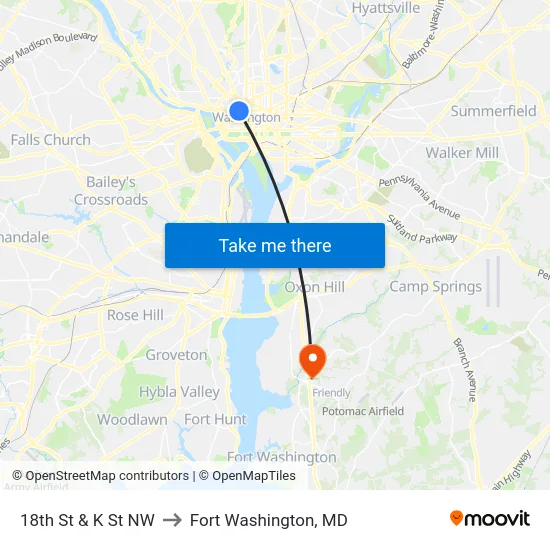 18th St & K St NW to Fort Washington, MD map