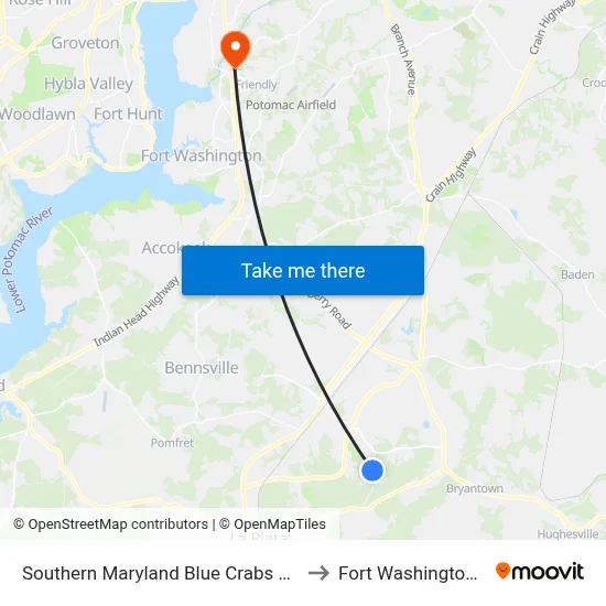 Southern Maryland Blue Crabs Stadium to Fort Washington, MD map