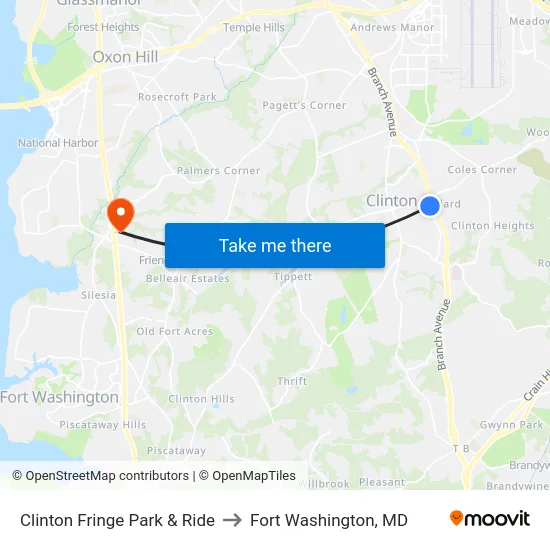 Clinton Fringe Park & Ride to Fort Washington, MD map