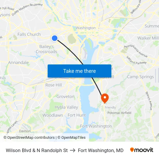 Wilson Blvd & N Randolph St to Fort Washington, MD map