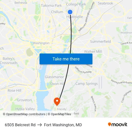 6505 Belcrest Rd to Fort Washington, MD map