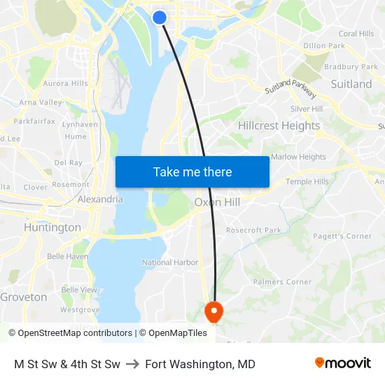 M St Sw & 4th St Sw to Fort Washington, MD map