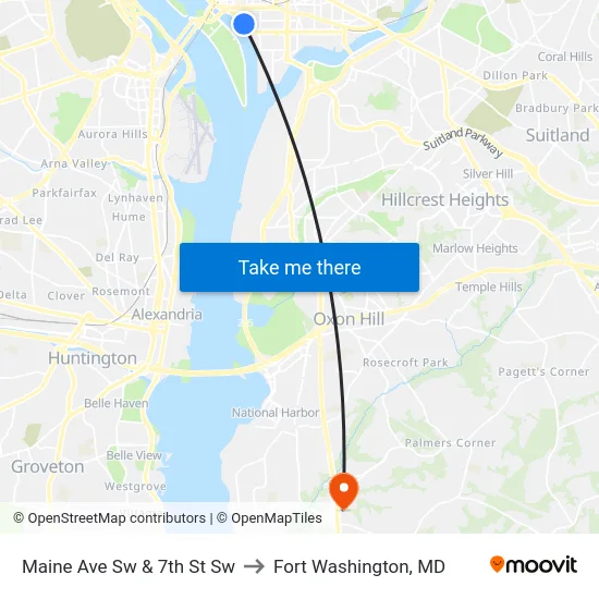 Maine Ave Sw  & 7th St Sw to Fort Washington, MD map