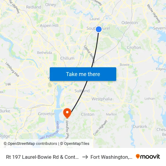 Rt 197 Laurel-Bowie Rd & Contee Rd to Fort Washington, MD map