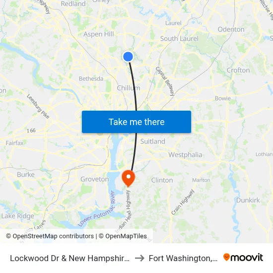 Lockwood Dr & New Hampshire Ave to Fort Washington, MD map