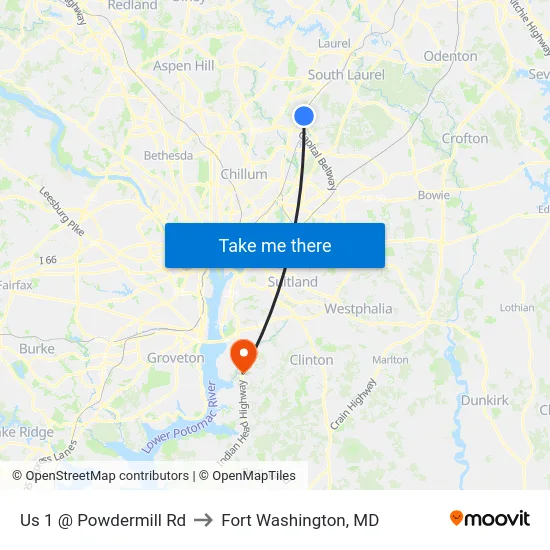 Us 1 @ Powdermill Rd to Fort Washington, MD map