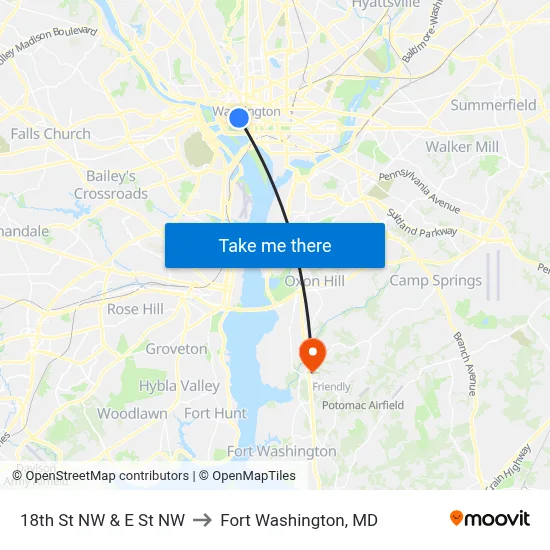 18th St NW & E St NW to Fort Washington, MD map