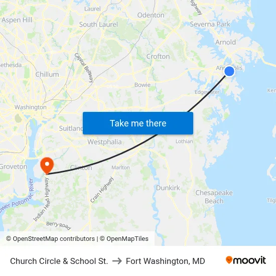 Church Circle & School St. to Fort Washington, MD map