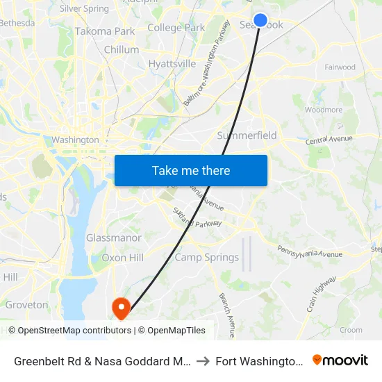 Greenbelt Rd & Nasa Goddard Main Gate to Fort Washington, MD map