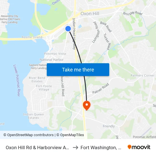 Oxon Hill Rd & Harborview Ave to Fort Washington, MD map