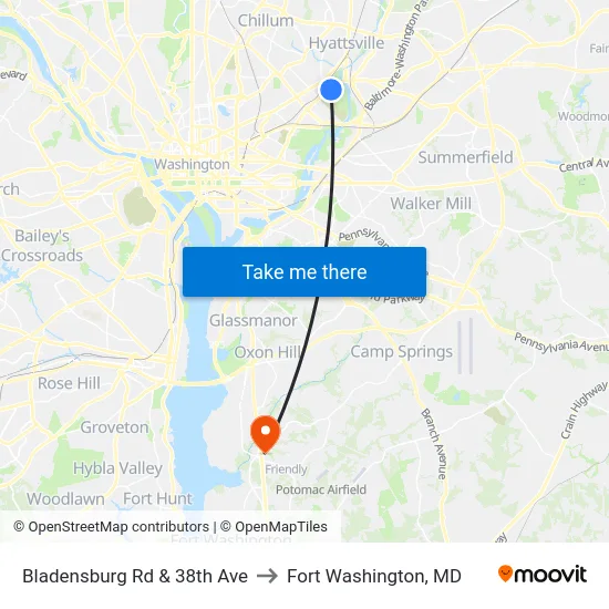 Bladensburg Rd & 38th Ave to Fort Washington, MD map