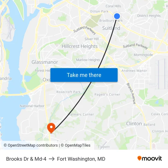 Brooks Dr & Md-4 to Fort Washington, MD map