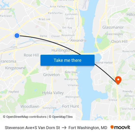 Stevenson Ave+S Van Dorn St to Fort Washington, MD map