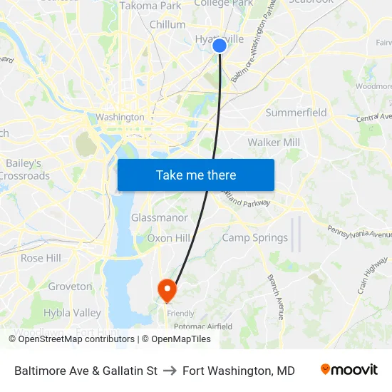 Baltimore Ave & Gallatin St to Fort Washington, MD map