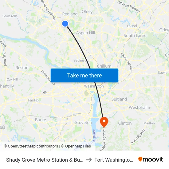 Shady Grove Metro Station & Bus Bay C to Fort Washington, MD map