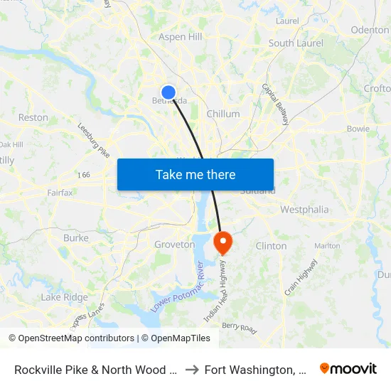 Rockville Pike & North Wood Rd to Fort Washington, MD map