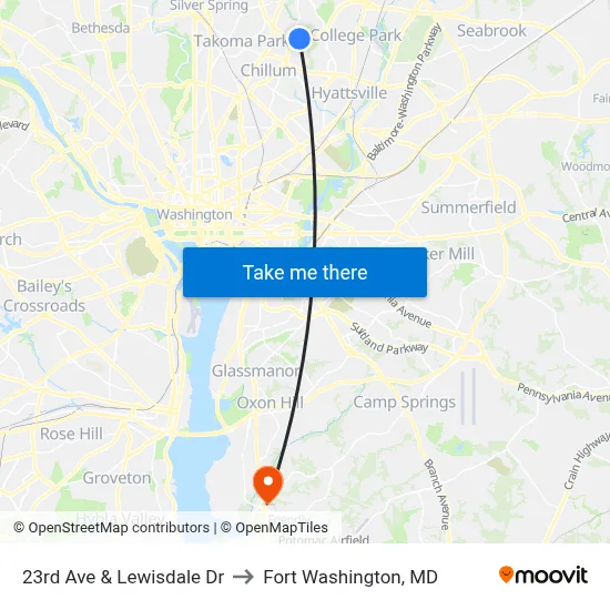 23rd Ave & Lewisdale Dr to Fort Washington, MD map