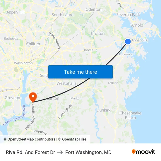 Riva Rd. And Forest Dr to Fort Washington, MD map
