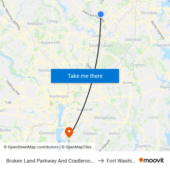 Broken Land Parkway And Cradlerock Way South (Northbound) to Fort Washington, MD map
