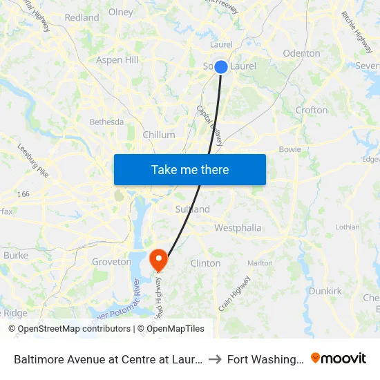 Baltimore Avenue at Centre at Laurel (Northbound) to Fort Washington, MD map