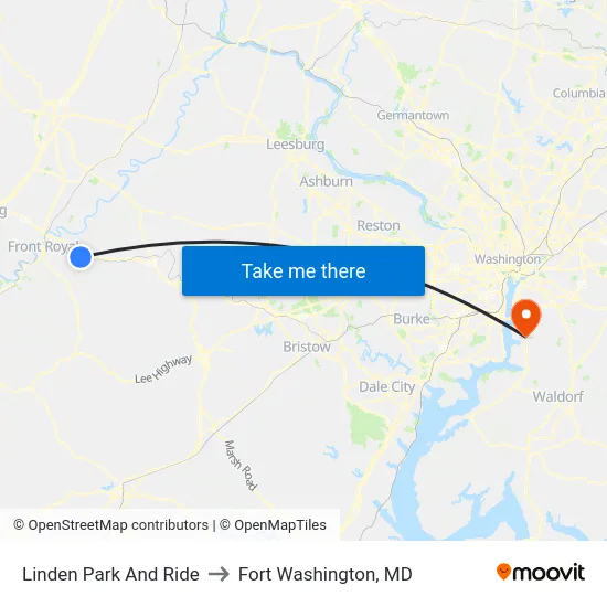 Linden Park And Ride to Fort Washington, MD map