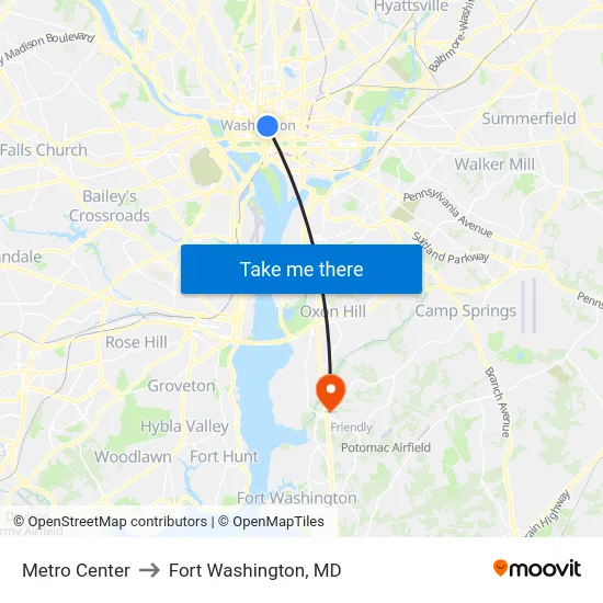 Metro Center to Fort Washington, MD map