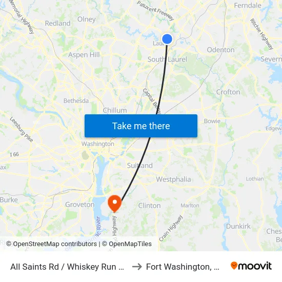 All Saints Rd / Whiskey Run Rd to Fort Washington, MD map
