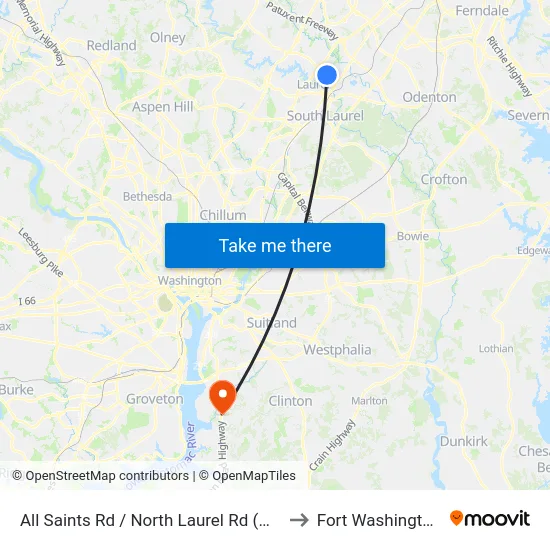 All Saints Rd / North Laurel Rd (Westbound) to Fort Washington, MD map