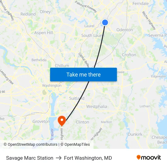 Savage Marc Station to Fort Washington, MD map