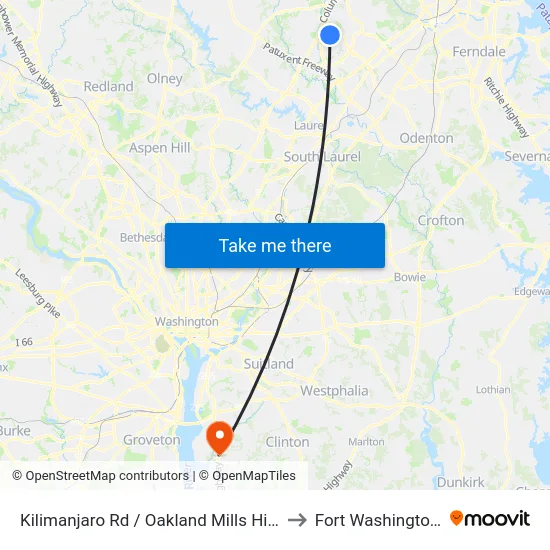 Kilimanjaro Rd / Oakland Mills High School to Fort Washington, MD map