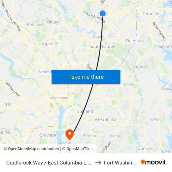 Cradlerock Way / East Columbia Library (Westbound) to Fort Washington, MD map