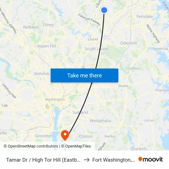 Tamar Dr / High Tor Hill (Eastbound) to Fort Washington, MD map
