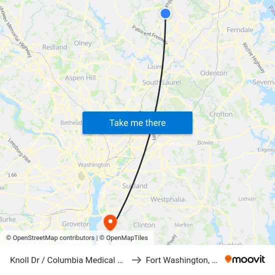 Knoll Dr / Columbia Medical Plan to Fort Washington, MD map