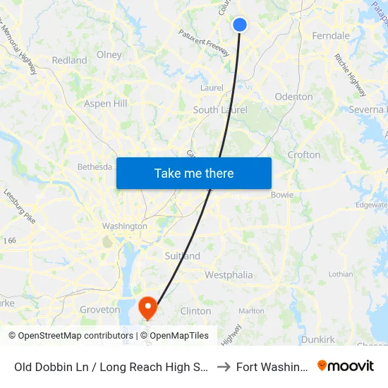 Old Dobbin Ln / Long Reach High School (Northbound) to Fort Washington, MD map