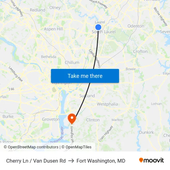 Cherry Ln / Van Dusen Rd to Fort Washington, MD map