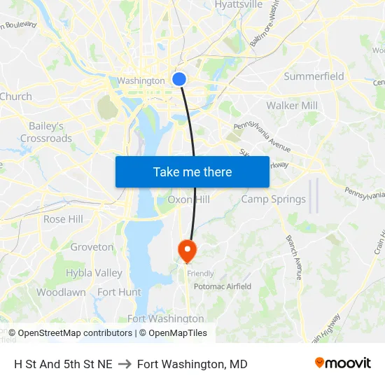 H St And 5th St NE to Fort Washington, MD map
