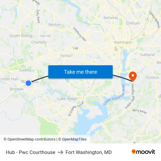 Hub - Pwc Courthouse to Fort Washington, MD map