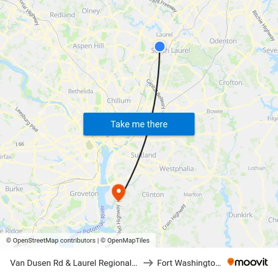 Van Dusen Rd & Laurel Regional Hospital to Fort Washington, MD map