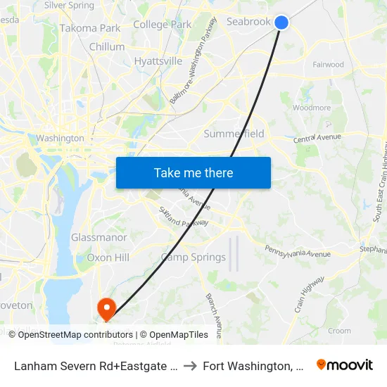 Lanham Severn Rd+Eastgate La to Fort Washington, MD map