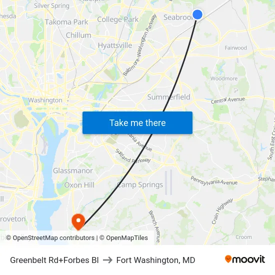Greenbelt Rd+Forbes Bl to Fort Washington, MD map